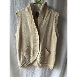Woolrich Hooded Sweater Vest Womens L Cream Knit Button Front Preppy